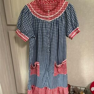 Gingham Long Sleeve Dress - Blue and Red